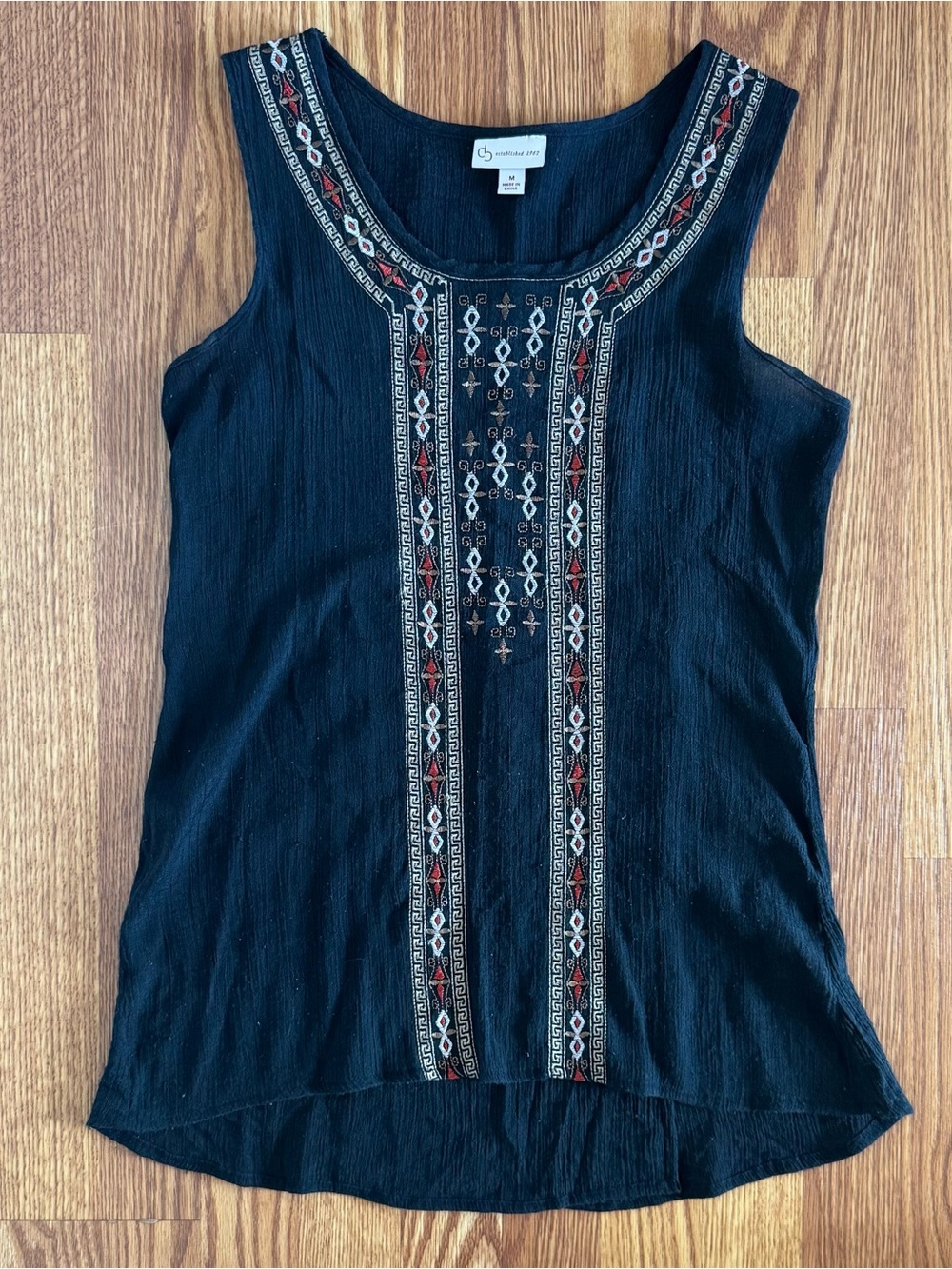 Dressbarn Boho-Chic Geometric Embroidered Tank Top